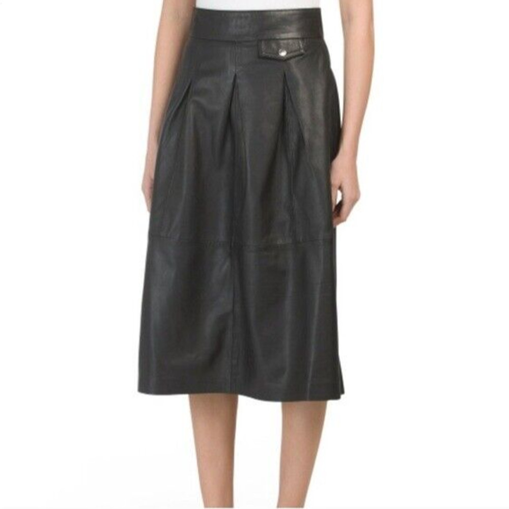 NWT Bod & Christensen Soft Leather Sissy Midi Skirt Black Women's Size 12 H14127 - Picture 1 of 12